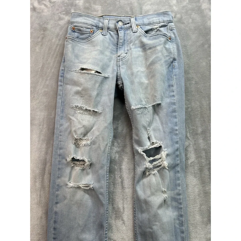 Levis 511 Jeans Mens Sz 28x30 Blue SLim Fit Whiskered Distressed Stretch Guys